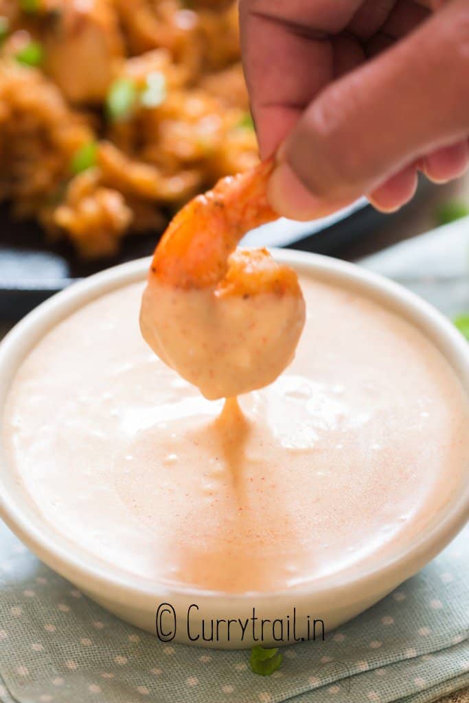 shrimp dipped in yum yum sauce