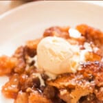 apple dump cake with vanilla ice cream