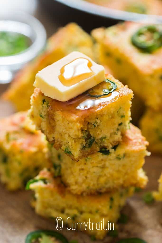 slices of jalapeno cornbread stacked