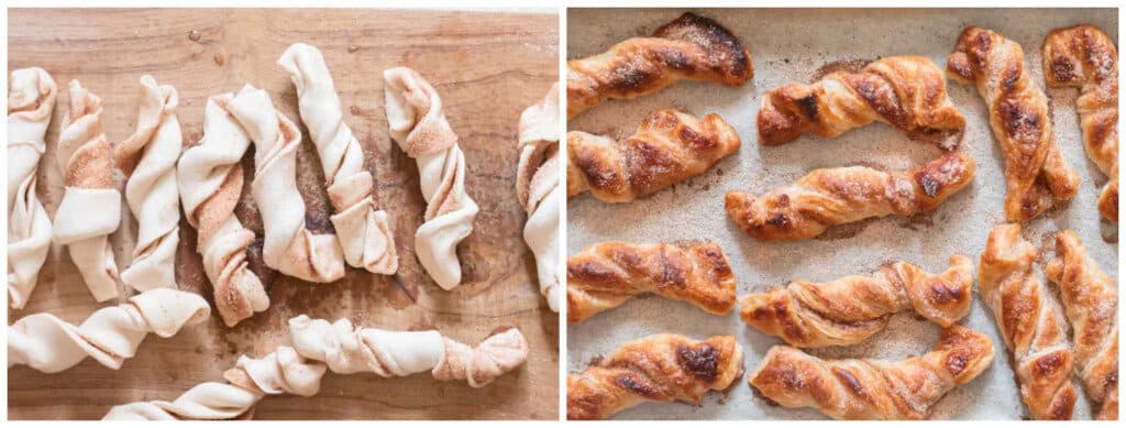 step by step picture collage of cinnamon twists