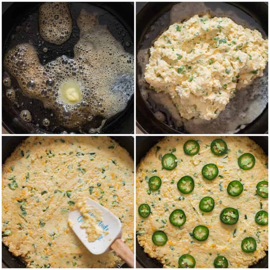 step by step collage of making cornbread with jalapenos