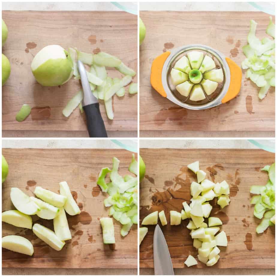 peel core and dice apple for apple dump cake