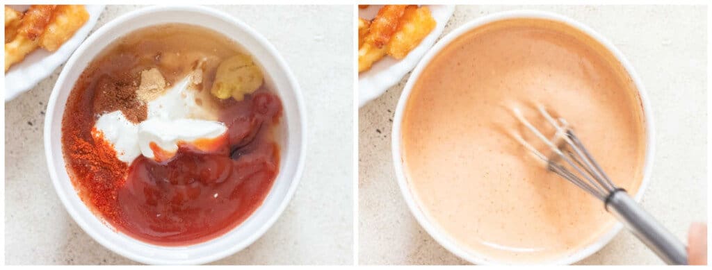 picture collage of making French fry sauce
