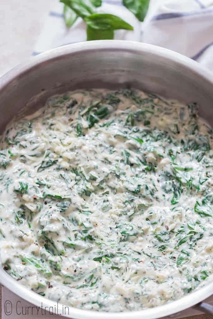 creamed spinach in skillet