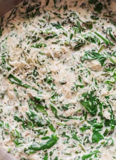 creamed spinach in pan