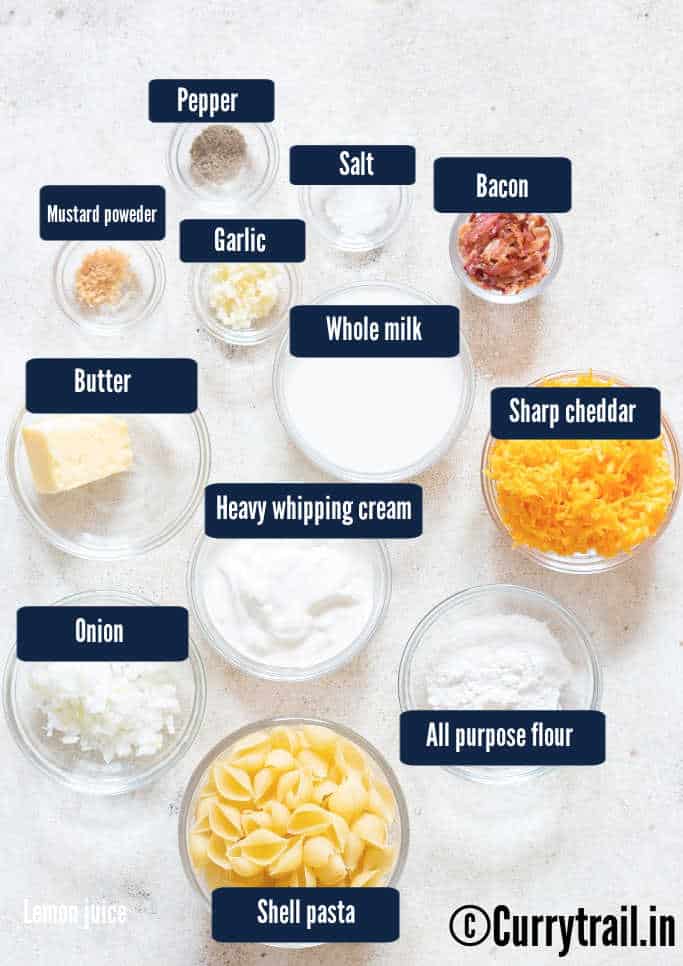 all ingredients for shells and cheese