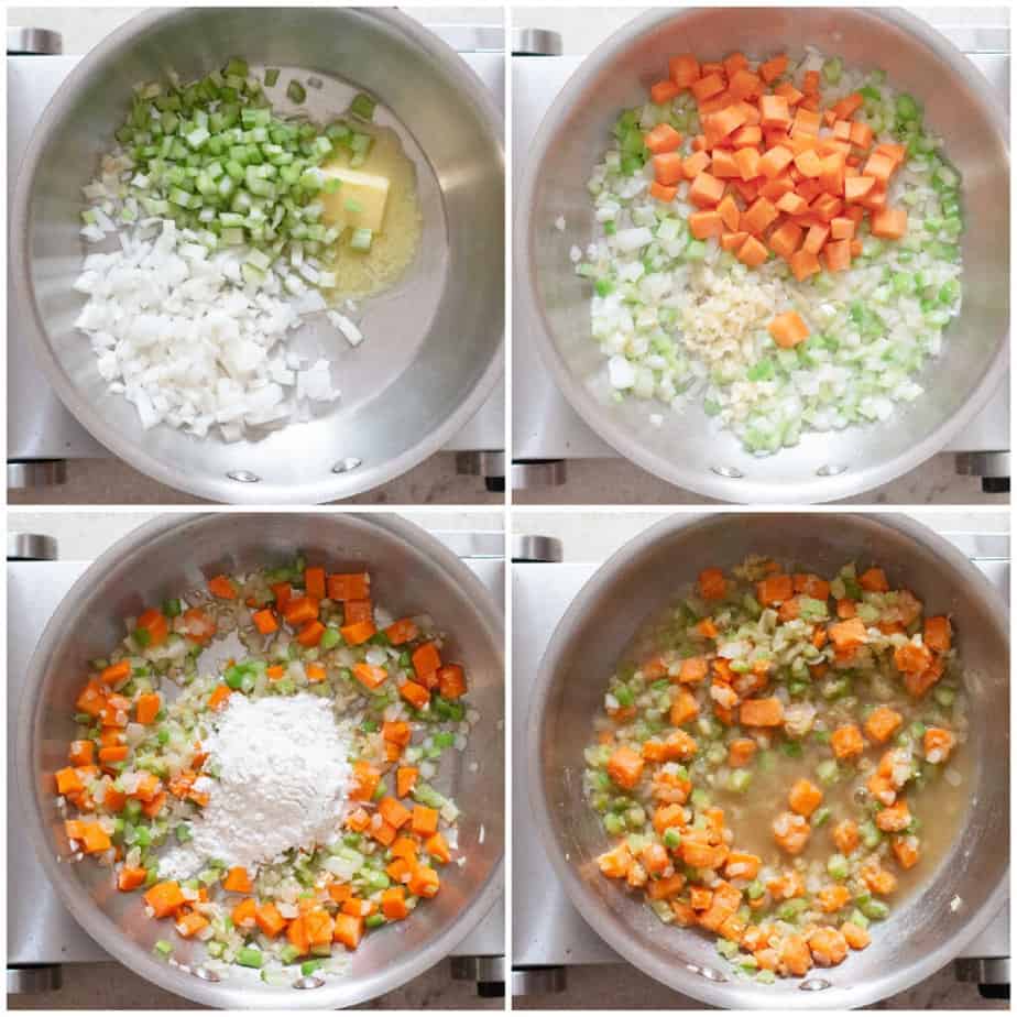 making creamy chicken filling for pot pie
