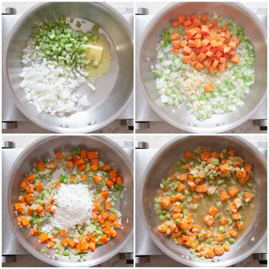 making creamy chicken filling for pot pie