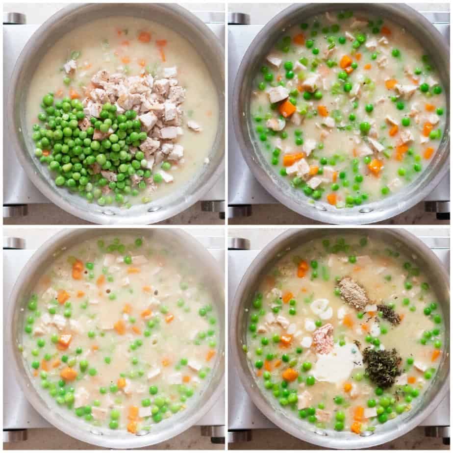 making creamy chicken filling for pot pie