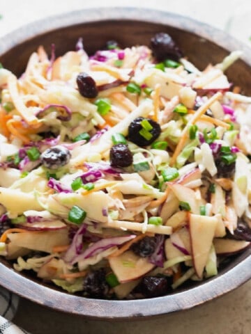 apple slaw in wooden bowl