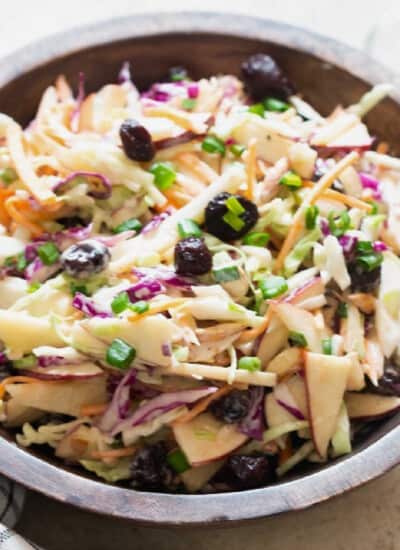 apple slaw in wooden bowl