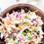 apple cranberry coleslaw with text overlay