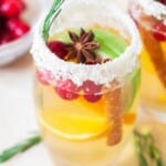 close view of white wine holiday sangria