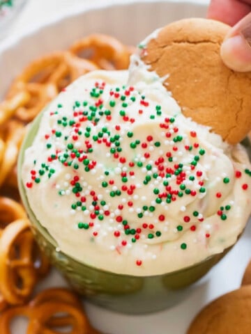 cookie dipped in Christmas dip