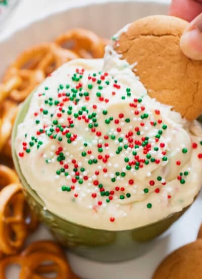 cookie dipped in Christmas dip