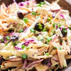 apple slaw in wooden bowl