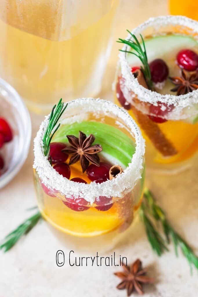 close view of white wine holiday sangria