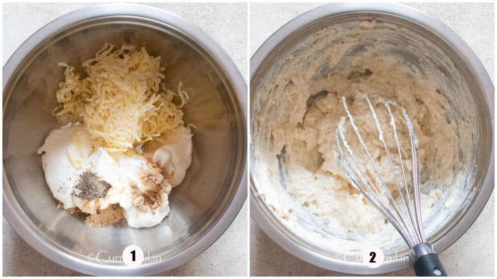 mixing cream cheese balls for the appetizer.