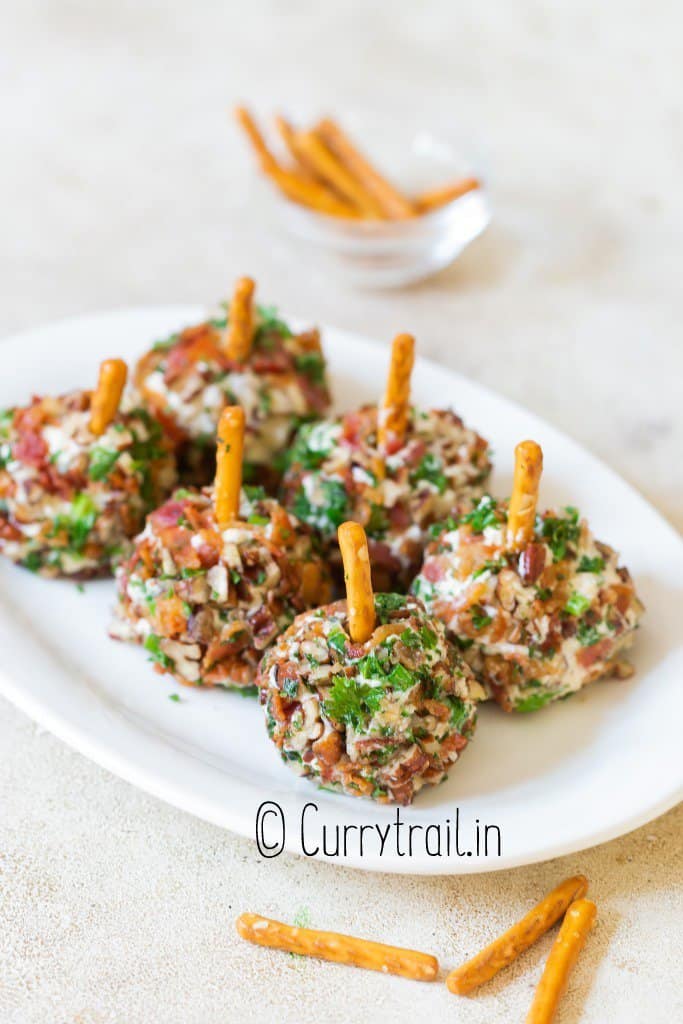 Mini cheese ball bites on plate