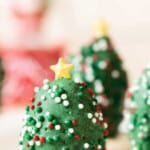 strawberry Christmas tree with cookie base with text overlay