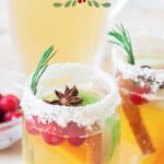 Christmas sangria with white wine with text overlay
