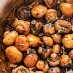 healthy sauteed mushrooms with garlic and butter with text overlay