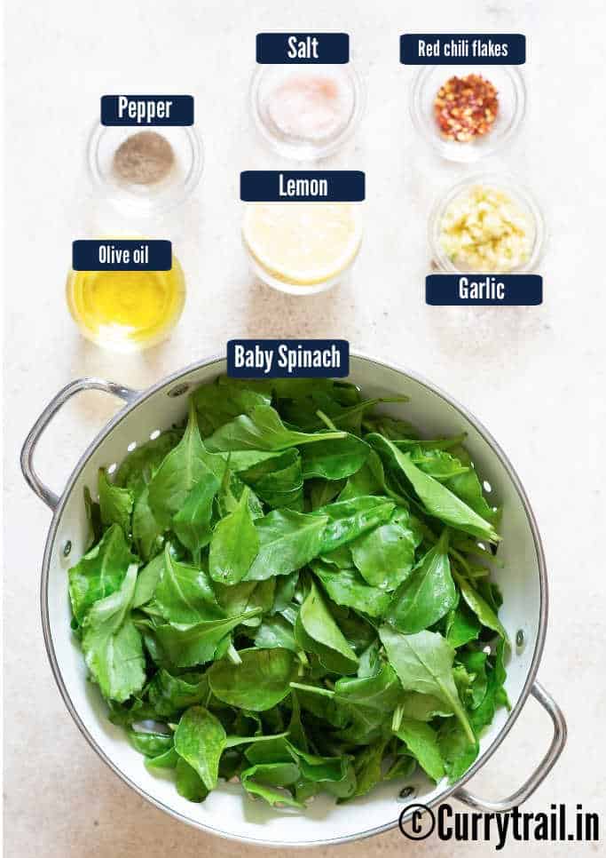 all ingredients for sauteed spinach