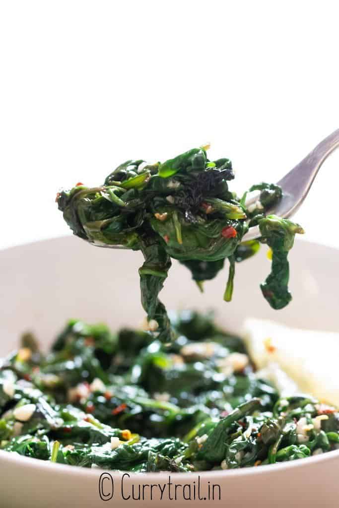 spinach wilted in olive oil garlic and lemon