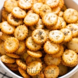close view of oyster crackers in ranch seasoning