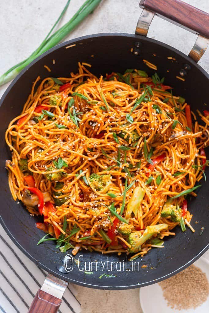 spicy Korean noodles in wok