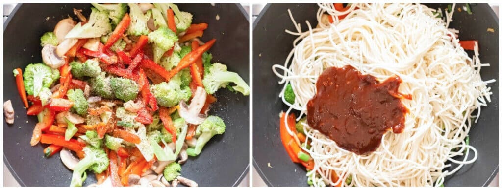 cooking gochujang noodles in wok