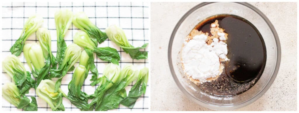 picture collage of cooking bok choy