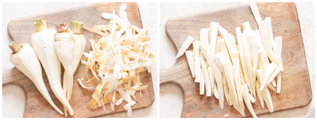 prepping parsnips for roast