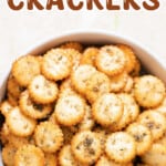 close view of oyster crackers in ranch seasoning with text