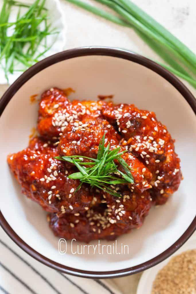 fried chicken with sweet spicy Korean sauce