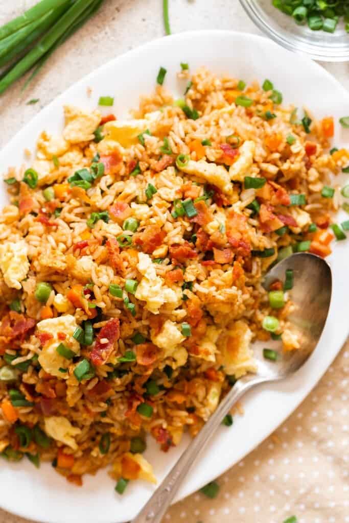 fried rice with eggs and bacon