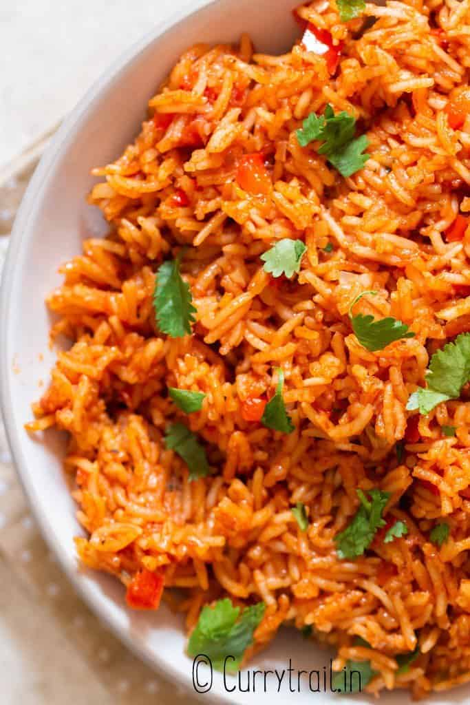 close view of Spanish rice in bowl