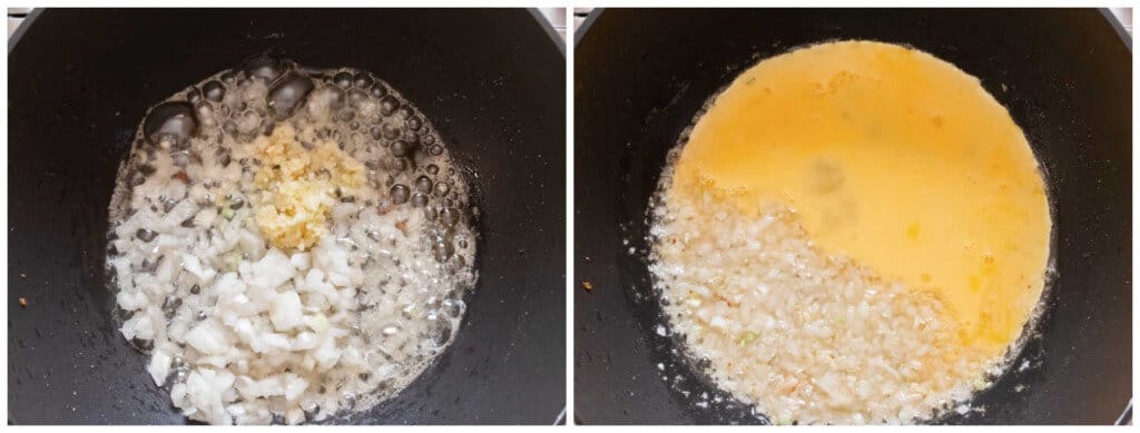 cooking fried rice in wok