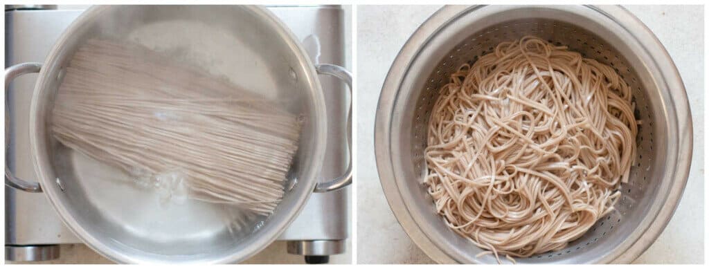 cooking soba noodles for hibachi