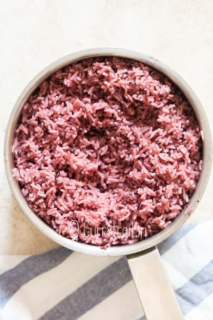 purple rice in sauce pan