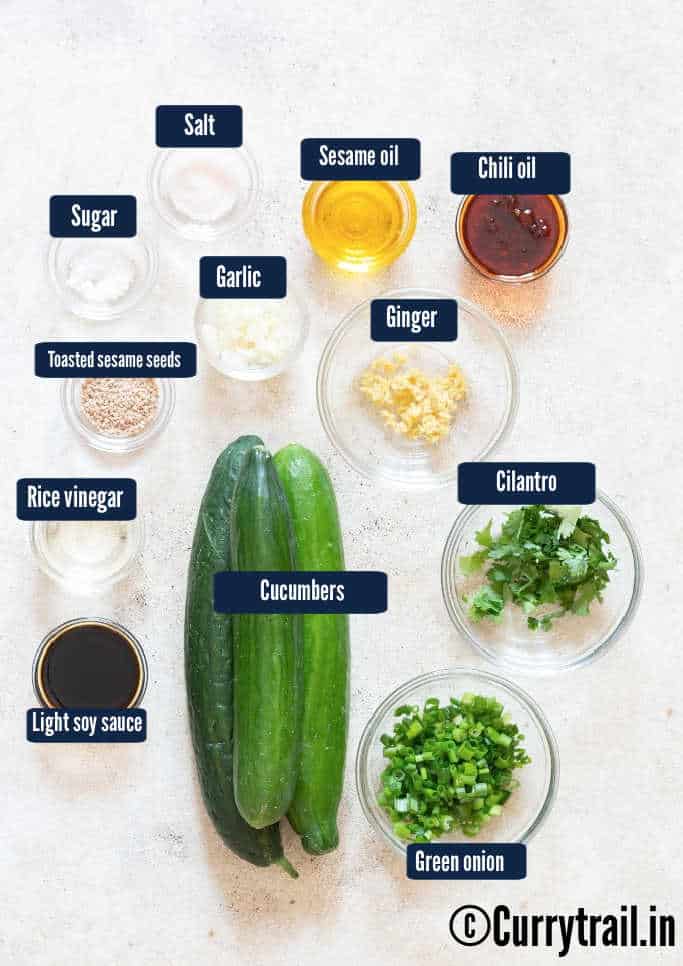 all ingredients for smashed cucumber salad