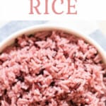 close view of purple rice with text
