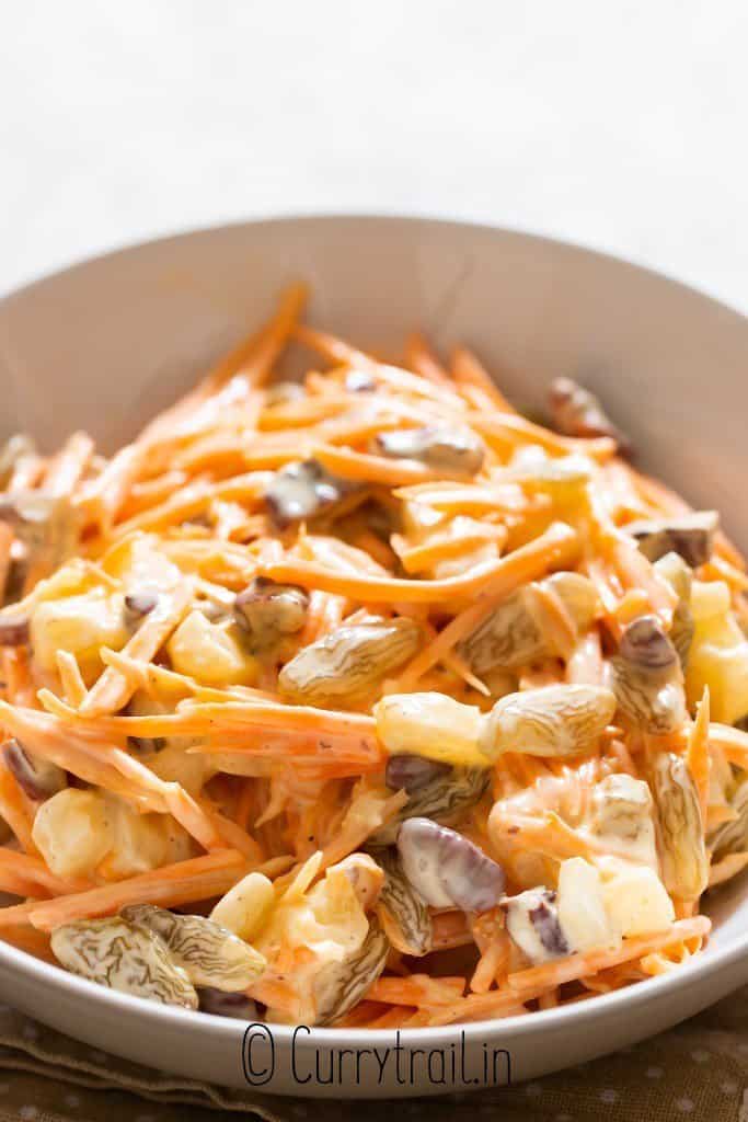 close up view of carrot salad