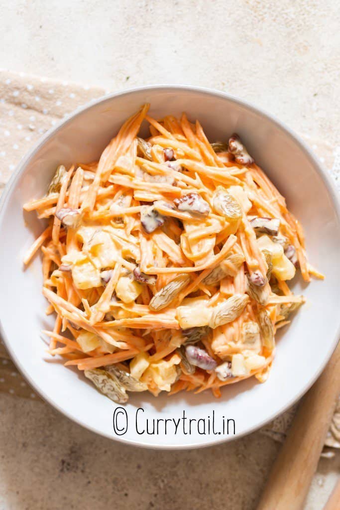 creamy carrot salad in a bowl