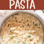 creamy garlic pasta with text