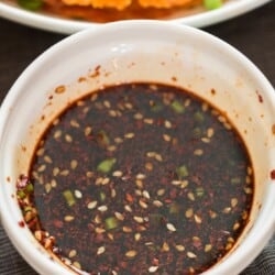 Asian dipping sauce in small bowl