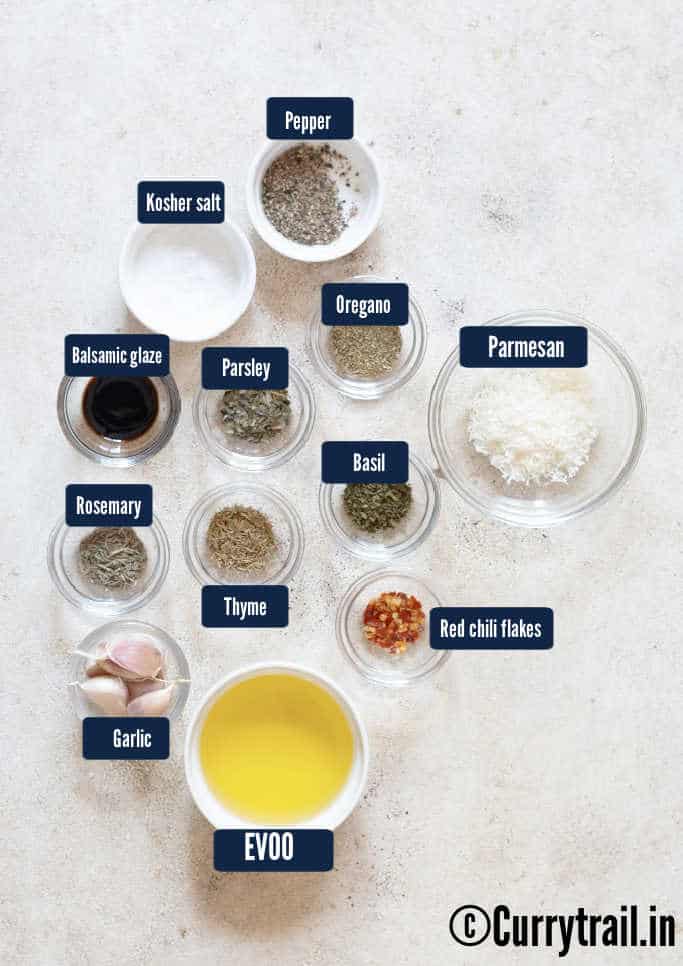 all ingredients for bread dipping oil