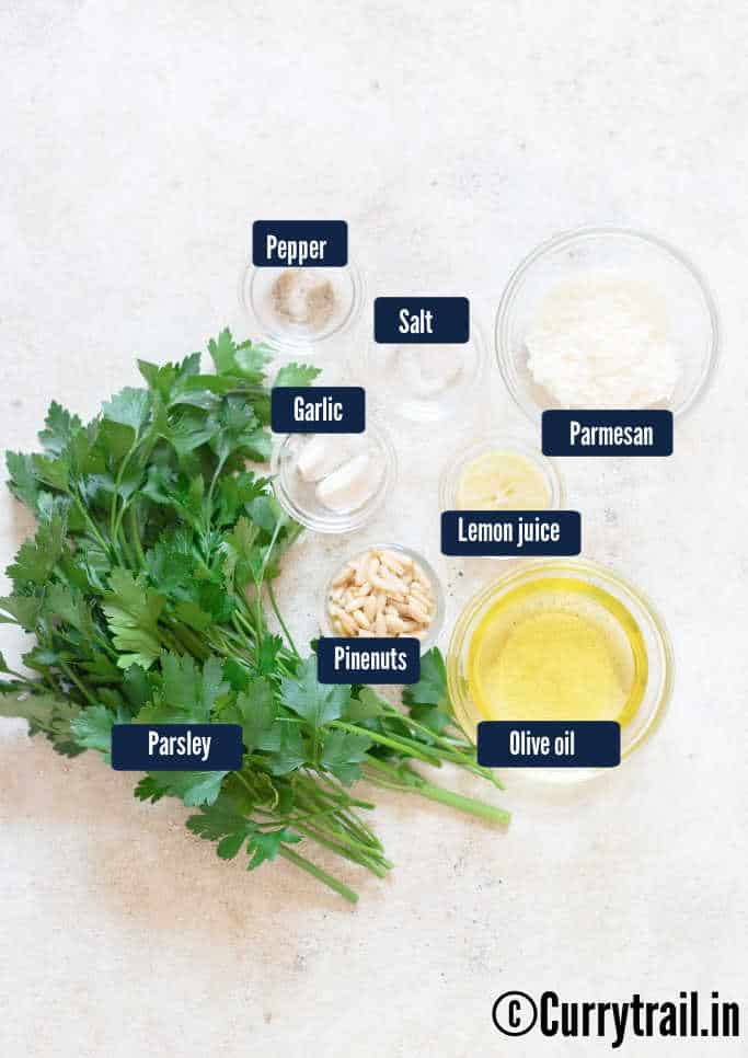 ingredients for pesto with parsley