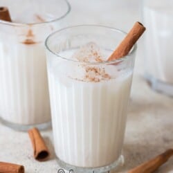rice-based horchata drink in 2 glasses