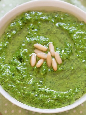 close view of pesto made using parsley